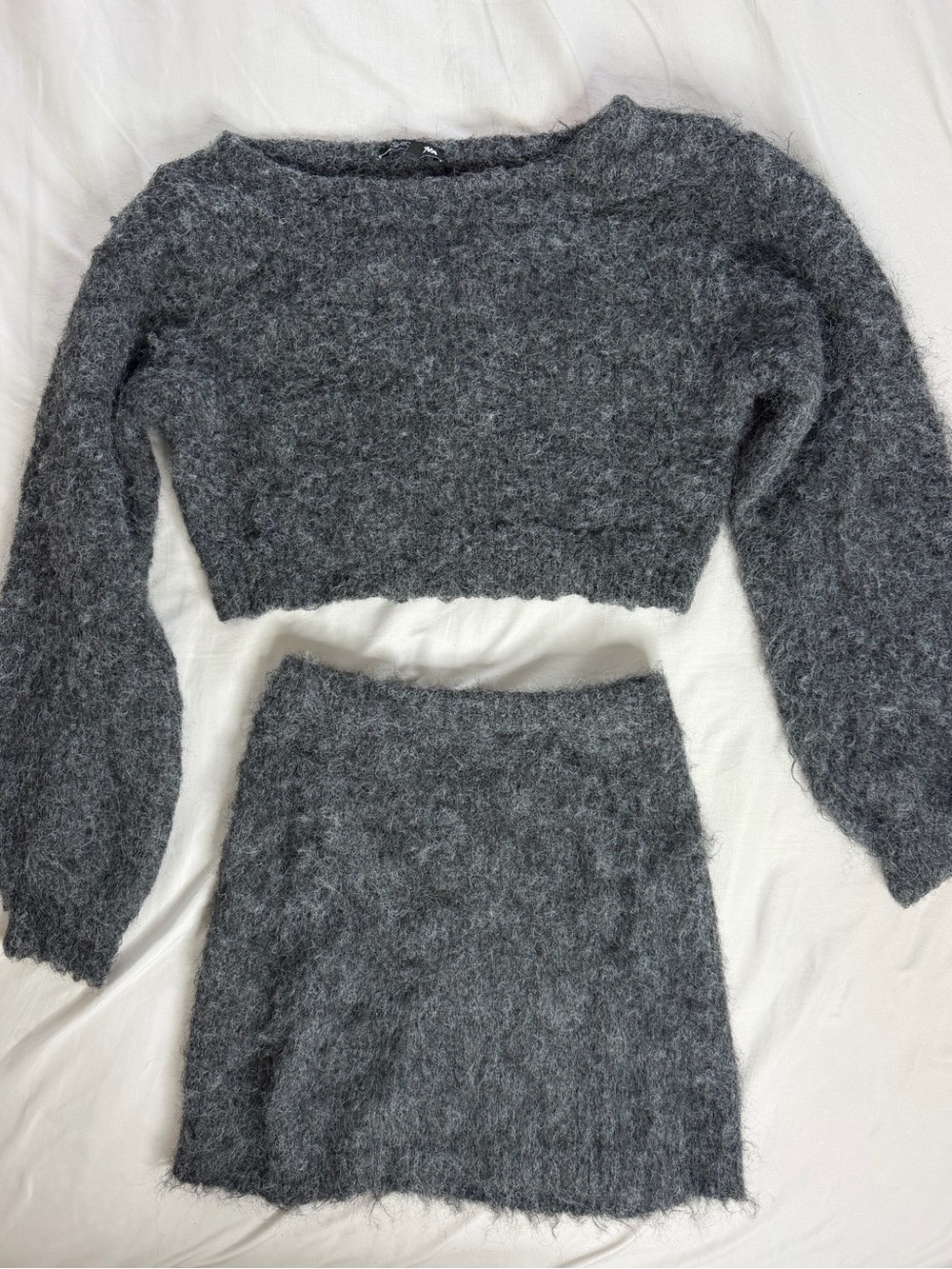 Fashion Nova Charcoal Gray Fuzzy Knit Mini Skirt